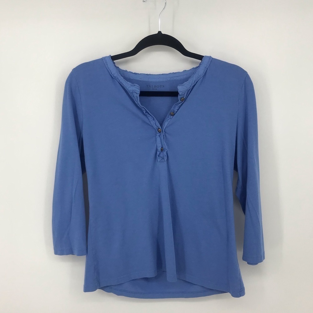 Talbots Petite Pull Over Top With‎ Ruffled Button Detail Size MP - Picture 3 of 8
